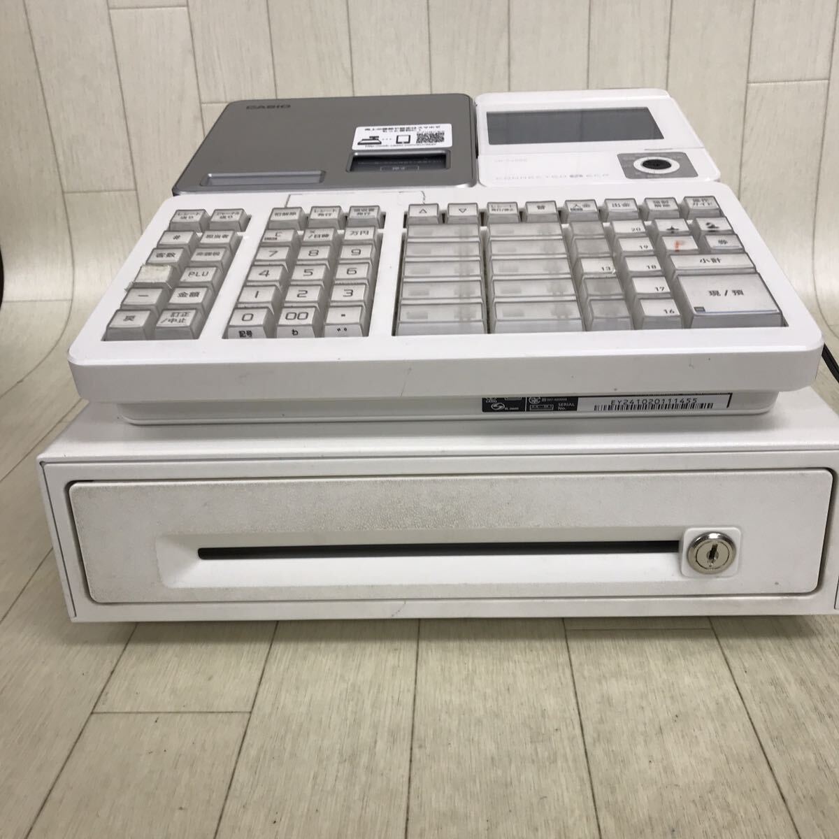 B1837 訳あり CASIO SR-S4000-20SWE 電子レジスター レジ ホワイト カシオ 鍵無し 動作未確認 ジャンク_画像2