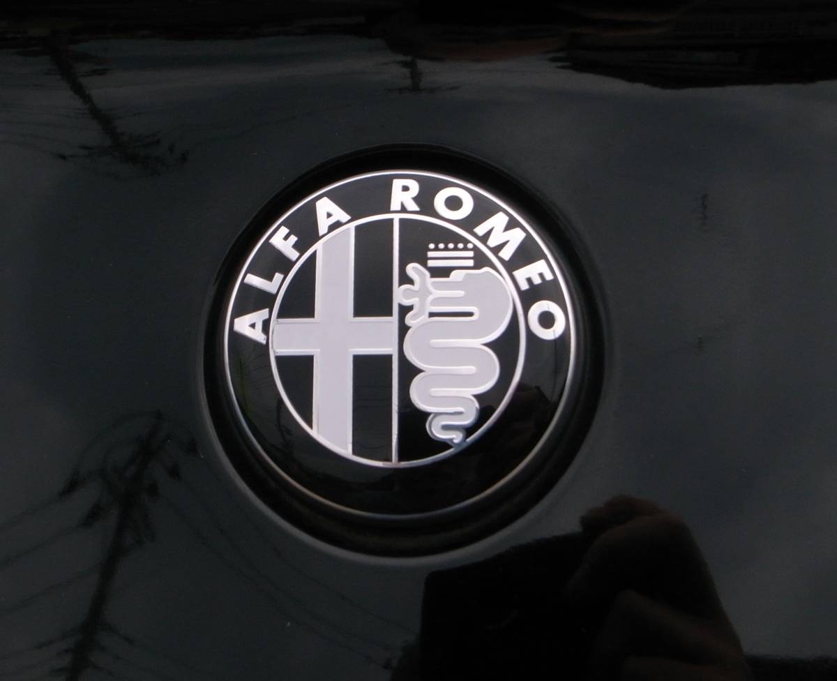 新品! 2枚セット モノトーン アルファロメオ MiTo 147 GTV 159 GT 156 スパイダーその他 エンブレム ブラック/ホワイト/シルバー 74mm _画像2