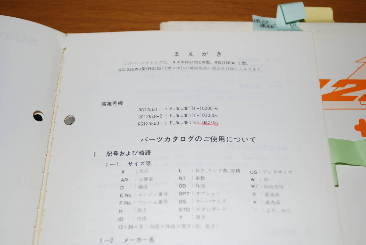 スズキ RG125ガンマ（NF11F) サービスガイド・パーツカタログ・取扱説明書 3点セット_画像6