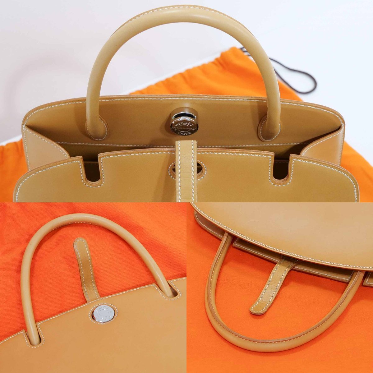 エルメス HERMES ダルヴィ ブラウン パラジウム金具 シルバー金具 □J ハンドバッグ ボリード ピコタン ケリー バーキン リンディの画像7