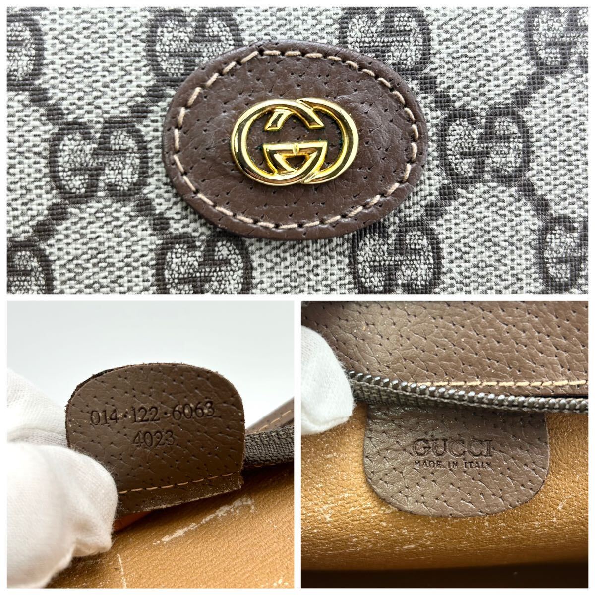 【新品】GUCCI オールドグッチ クラッチバッグ セカンド ポーチ GGスプリーム インターロッキング GG柄 レザー 本革 PVC ブラウン系 4023_画像9