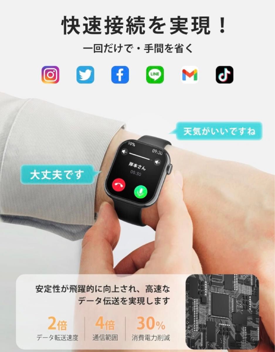 iPhone android 防水　新品　Bluetooth 通話機能付き スマートウォッチ　心拍 血糖値　血圧　歩数計 腕時計