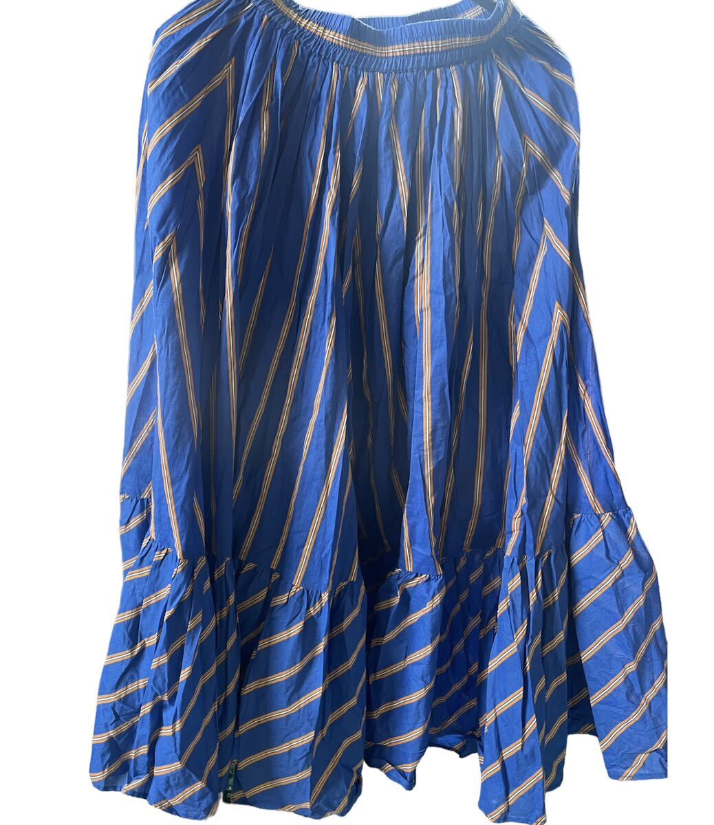 ユナイテッドアローズ UNITED ARROWS ロングスカート スカート フリル プリーツ 青系 ストライプ レディースファッション ブランド u2807_画像1
