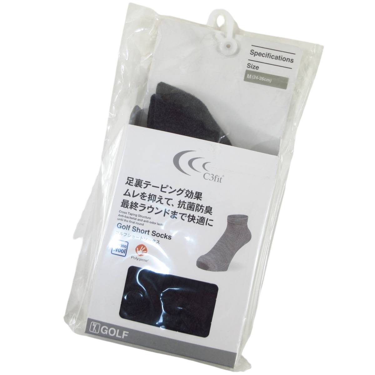 【送料無料】新品◆C3fit◆抗菌防臭 通気性◎ Golf Short Socks ゴルフ ショート ソックス M チャコール◆シースリーフィット 靴下◆J_画像2