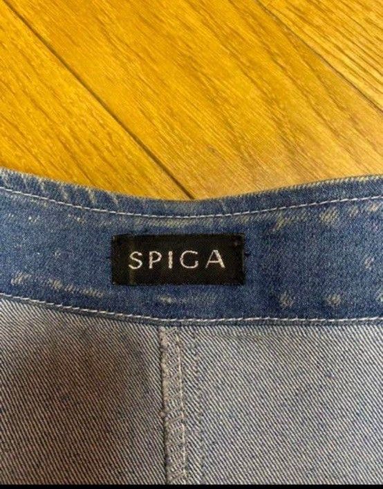 SPIGA スピーガ　パール付きノーカラーデニムジャケット　Gジャン　ビジュー