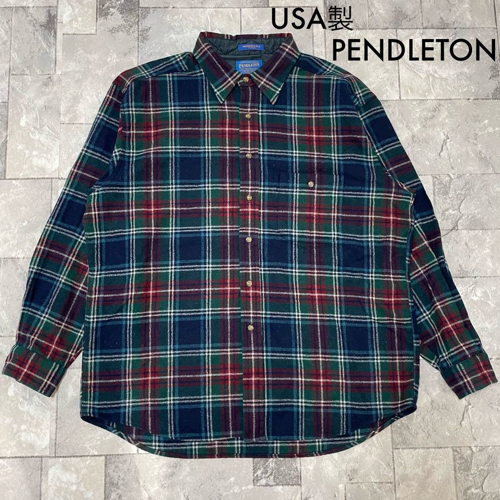 USA製 PENDLETON ペンドルトン ウールチェックネルシャツ エルボーパッチ 90s y2k 00s ヴィンテージ サイズXL 玉SS1535_画像1