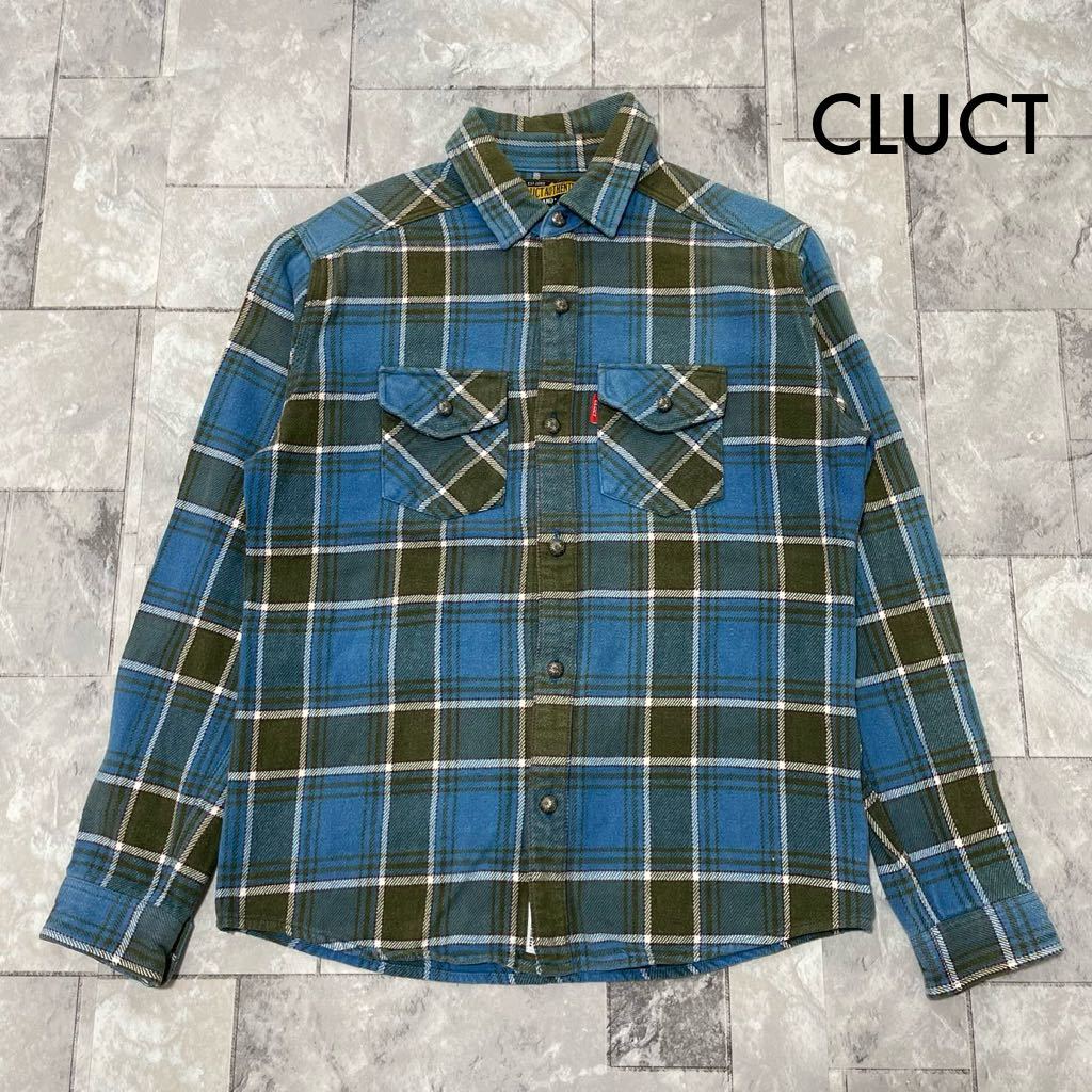 CLUCT クラクト ネルシャツ コットンシャツ フランネル チェック メタルボタン ワーク ブルー サイズM 玉SS1540_画像1