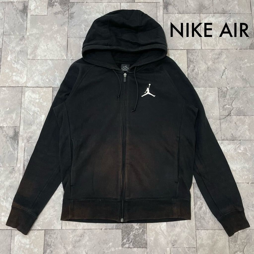 NIKE AIR ナイキエアー エアージョーダン sweat hoodie スウェットパーカー ジップアップ 刺繍ロゴ ブラック サイズL 玉FL3452_画像1