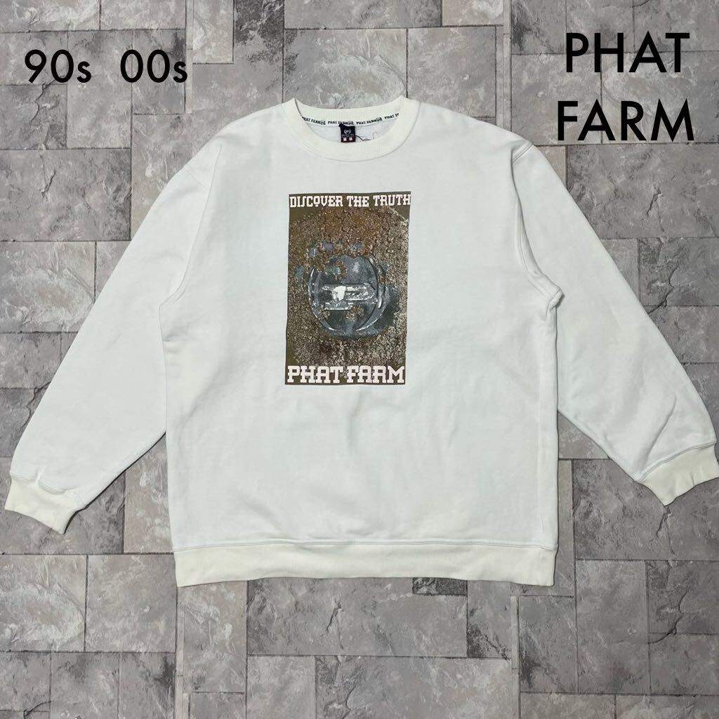 90s 00s PHAT FARM ファットファーム 当時物 sweat スウェット トレーナー プリントロゴ ビッグシルエット B系 ストリート 玉FL3469_画像1