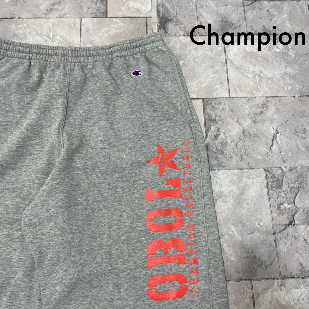 Champion チャンピオン Basketball バスケットボール sweat スウェットパンツ プリントロゴ 裾ボタン リブパンツ グレー サイズXL 玉SS1576の画像1