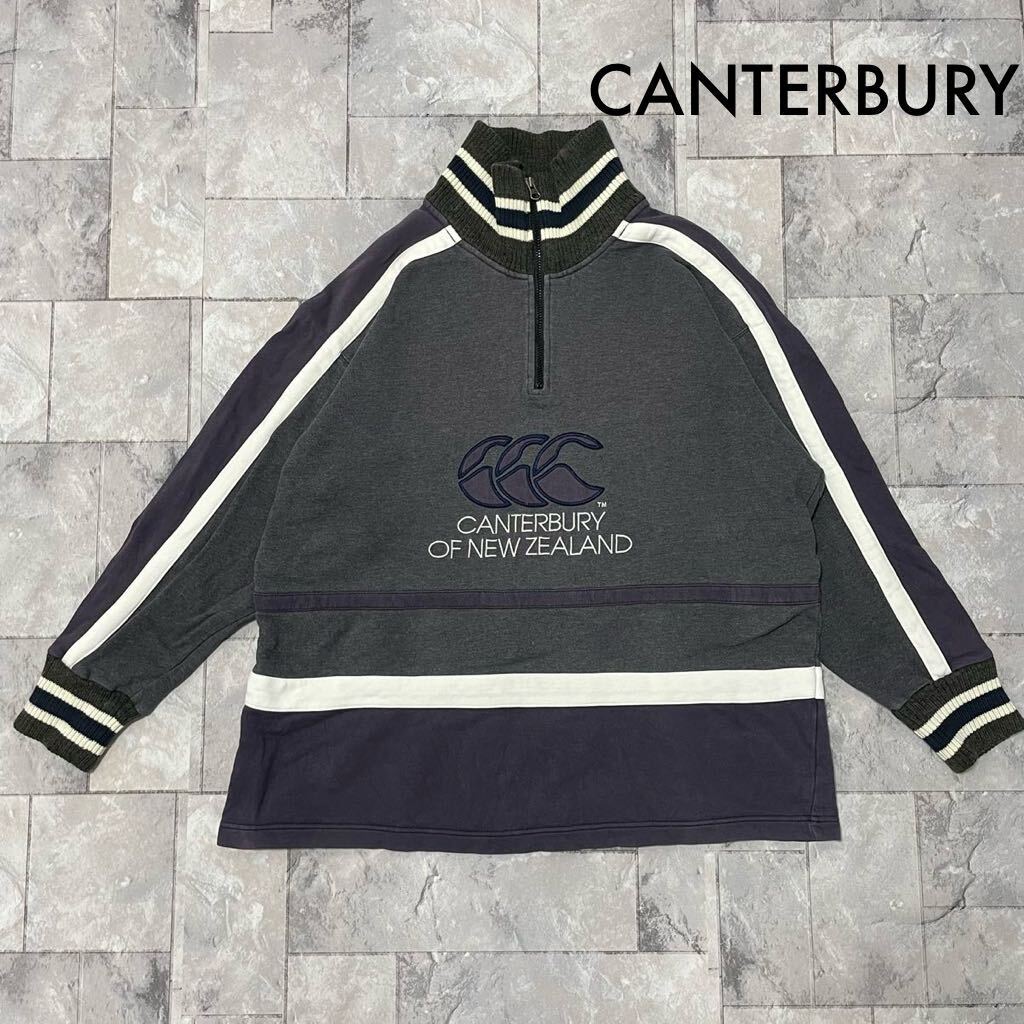 CANTERBURY カンタベリー ハーフジップスウェット プルオーバー 刺繍ロゴ ラグビー ニュージーランド グレー サイズM 玉FL3514_画像1