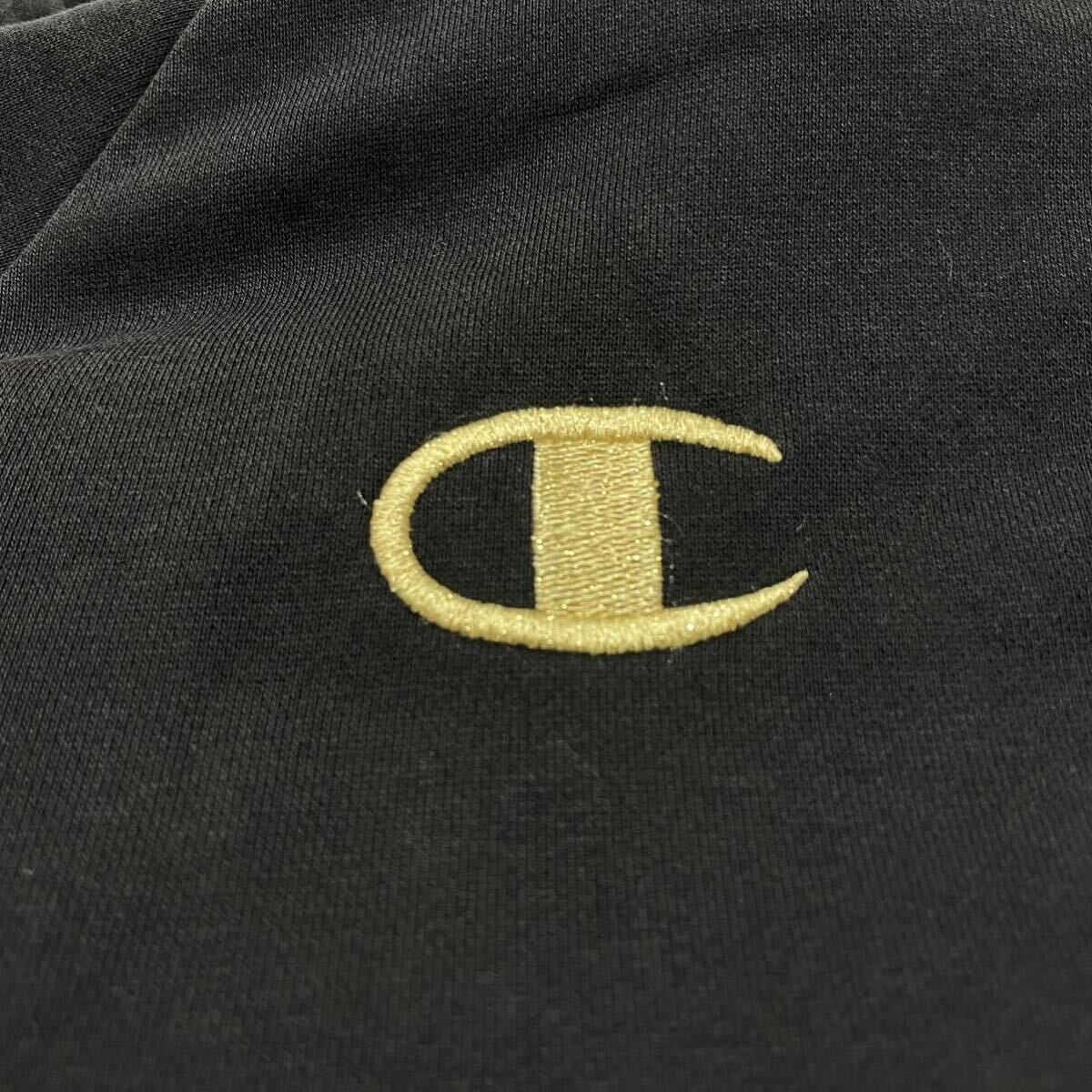 Champion チャンピオン sweat hoodie スウェットパーカー ジップアップパーカー 金刺繍ロゴ ゴールド ブラック サイズL 玉FL3511_画像9