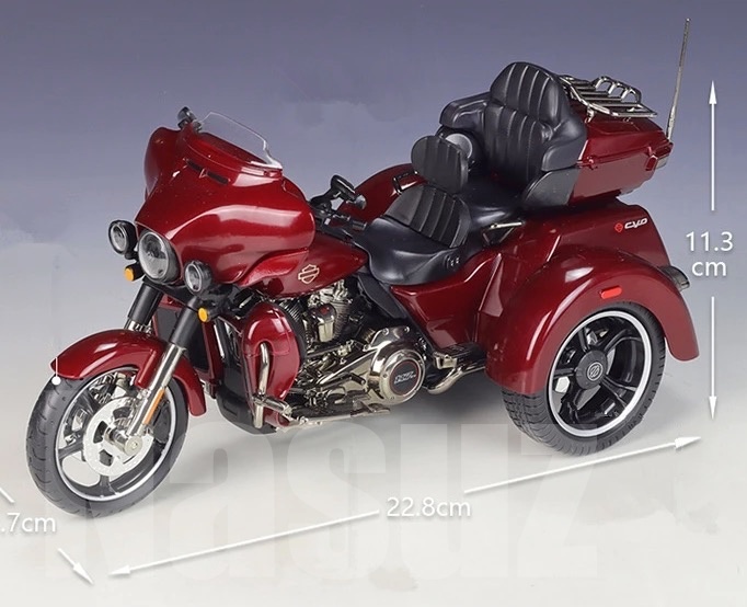 バイク ミニカー 1/12スケール ハーレーダビットソン 合金 ミニチュア CVO Tri Glide トライグライド オートバイ 可動 レッド 赤 p151の画像3