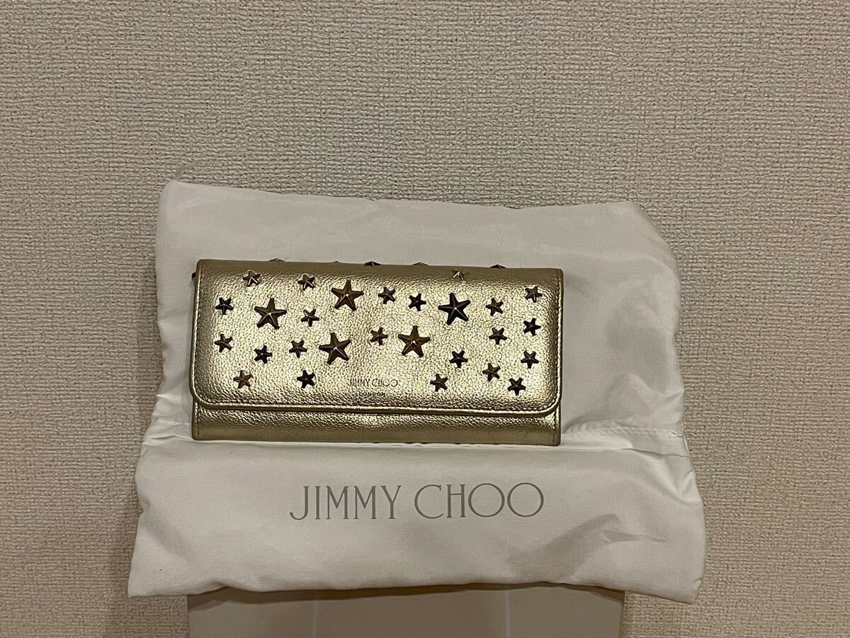 財布 二つ折り財布 ジミーチュー　Jimmy Choo スタッズ付き　ゴールド　イタリア製　長財布　美品　ブランド品