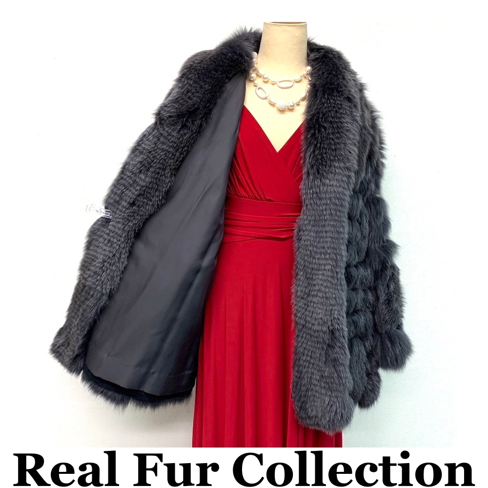 毛皮コート 染カラーフォックス FOX リアルファー realfur 本物毛皮 ミディアム丈 着丈75cm 裾周囲160cm club藤(N775)_画像1