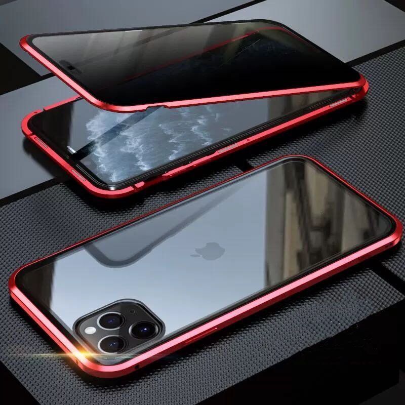 iPhone 11Pro シルバー 覗き見防止 両面強化ガラス 全面保護 アルミ合金 磁気吸着 耐衝撃 iPhone X S 11 12 13 14 15 Pro max Plus ケース_画像6