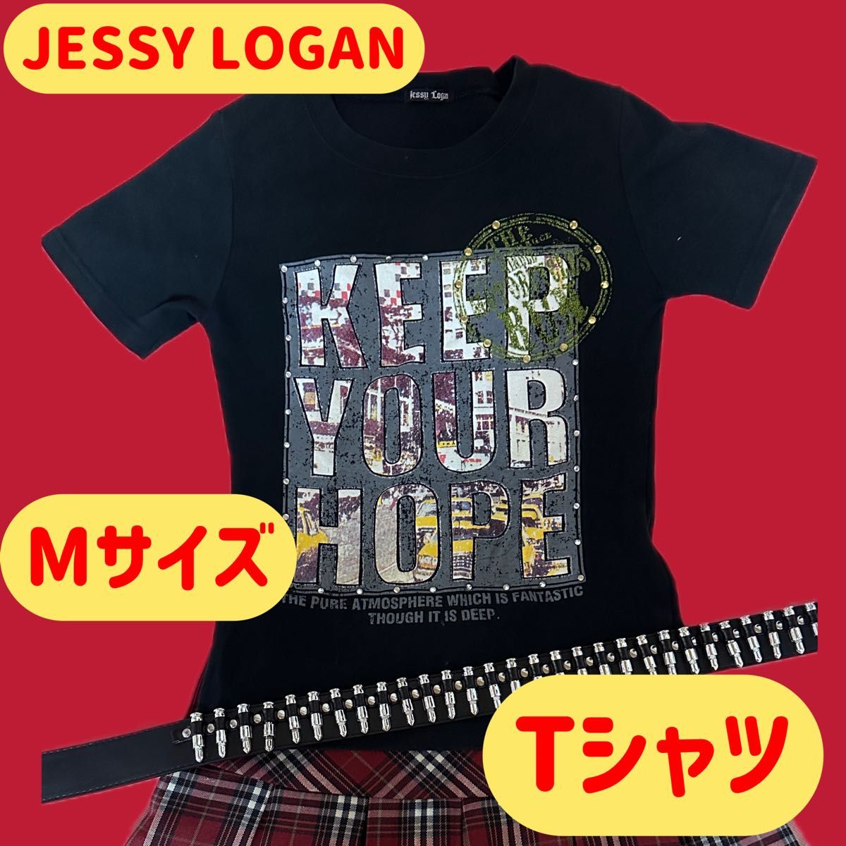 Tシャツ　ギャル　ジェシーローガン　JESSY LOGAN  黒　Y2K 平成　ピチT ちびT