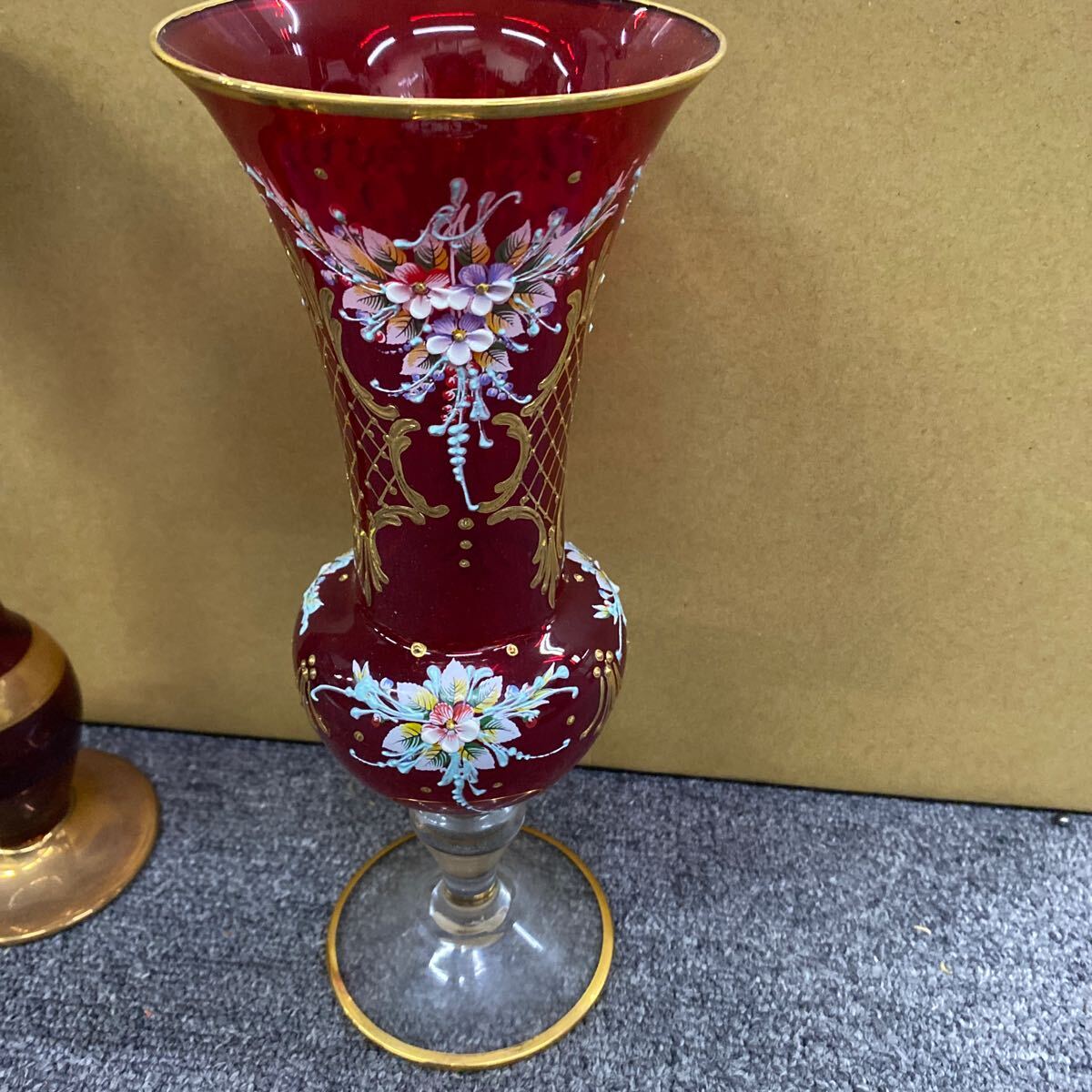 03674 редкий венецианский стакан золотая краска цветок входить цветок основа bohe mia стекло ваза ваза для цветов 2. комплект текущее состояние товар 