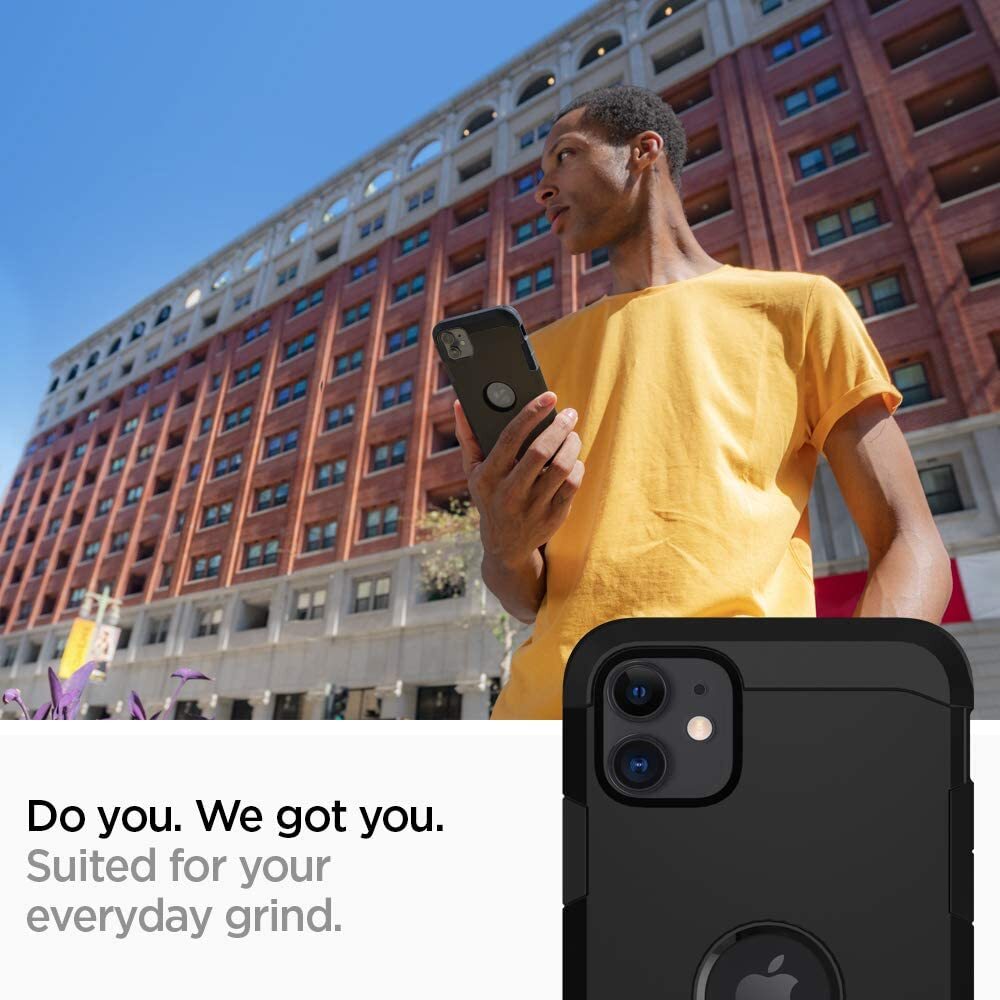 Spigen iPhone1 1ケース 耐衝撃 スタンド機能 カメラ保護 Qi充電 ワイヤレス充電 076CS27439 ブラック_画像3