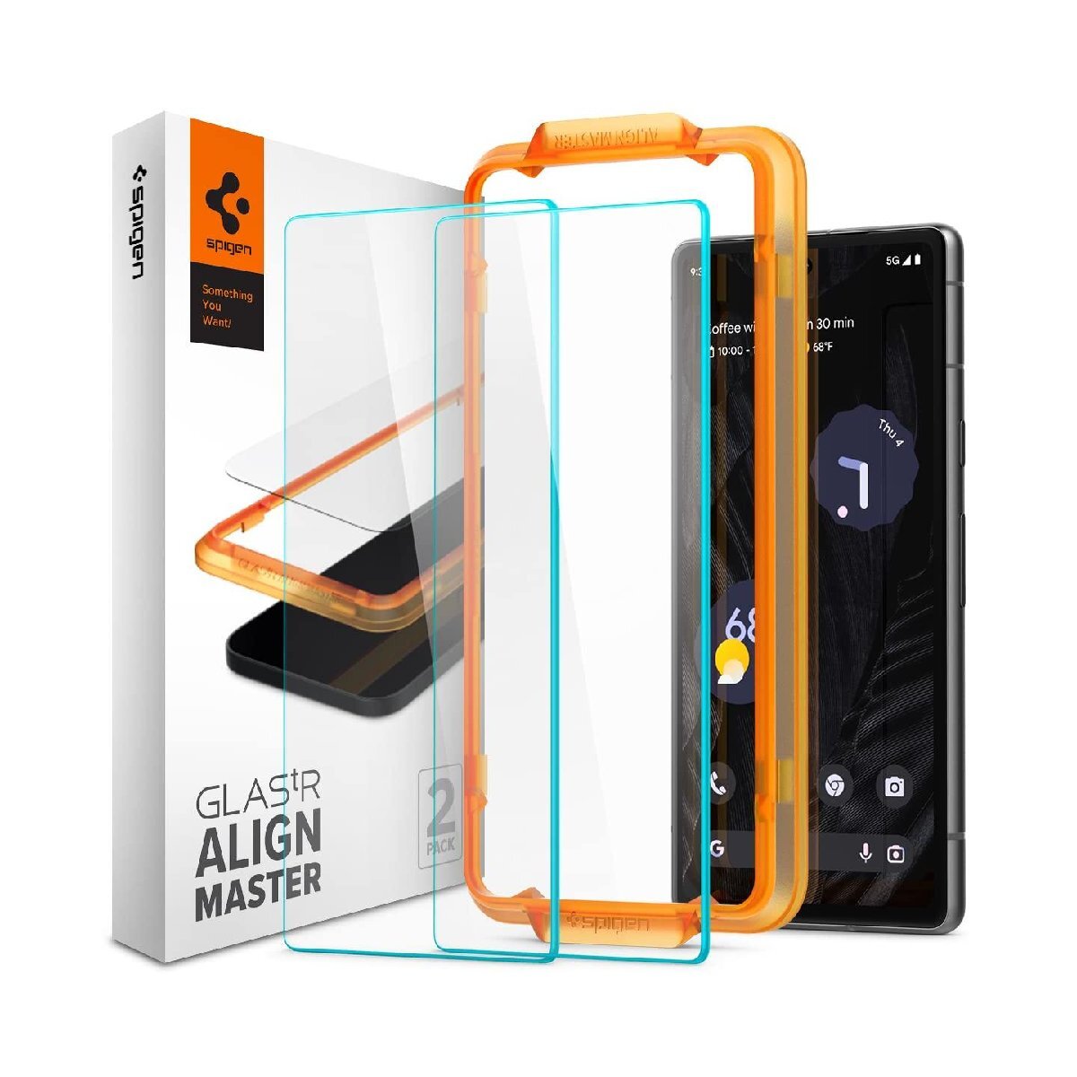 Spigen Google Pixel7a ガラスフィルム 2枚入 ガイド枠付き 保護フィルム AlignMaster AGL05968の画像1