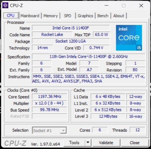 Intel Core i5 11400F BOX LGA1200 RocketLake ファン未使用 動作確認済み 美品の画像2