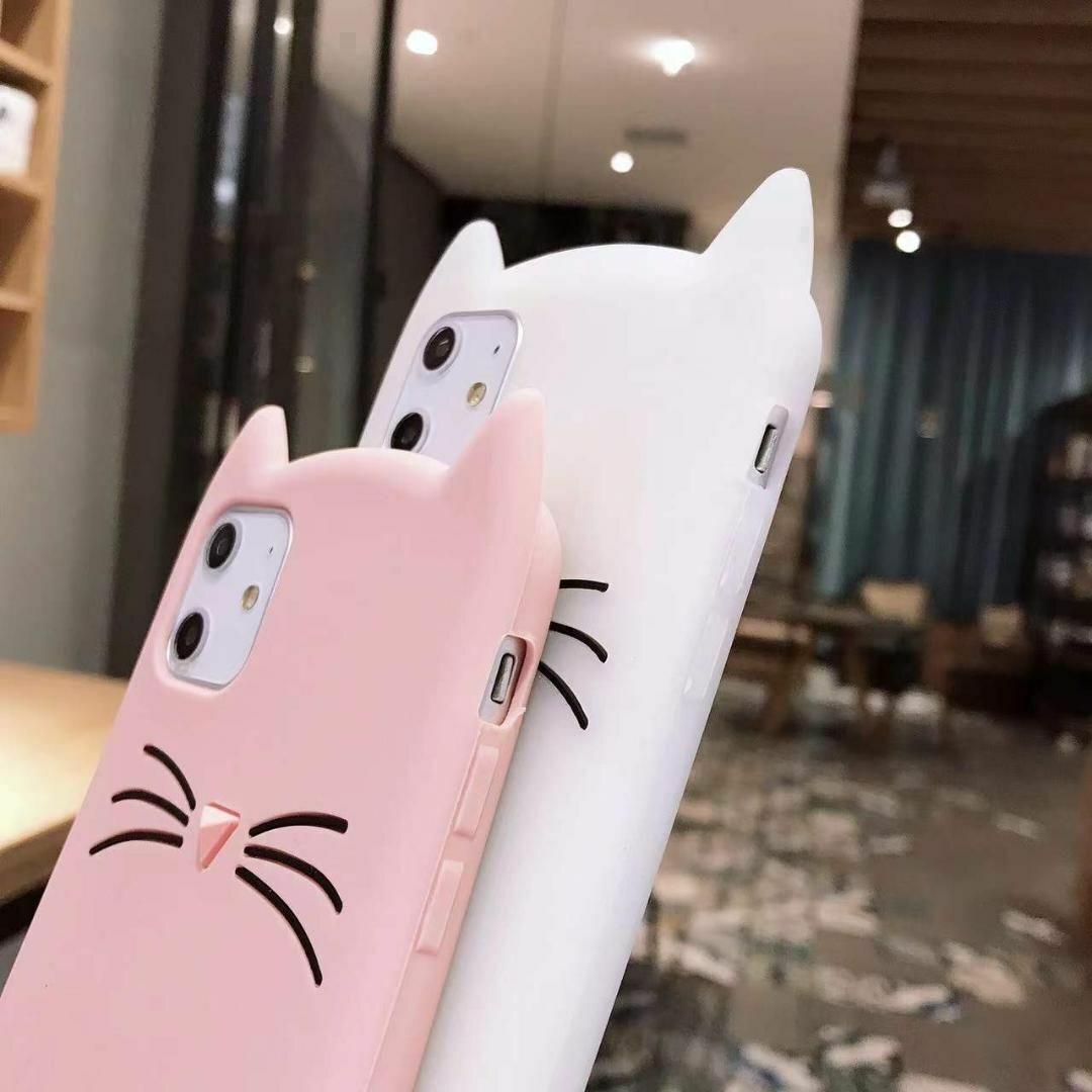 iPhone12　ケース　ひげ猫　ねこみみ　柔らかい シリコン　衝撃吸収　ホワイト_画像3