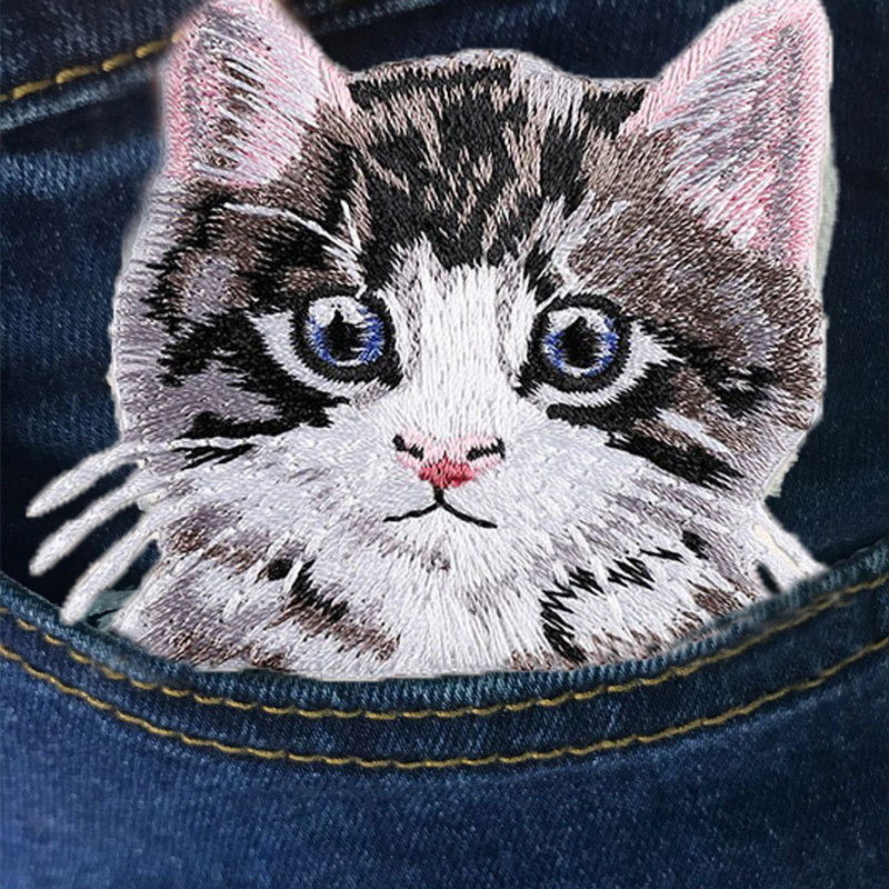 ワッペン　アイロン接着　刺繍　ポケット　衣類　ペット　ピンクみみ猫　ねこ_画像1