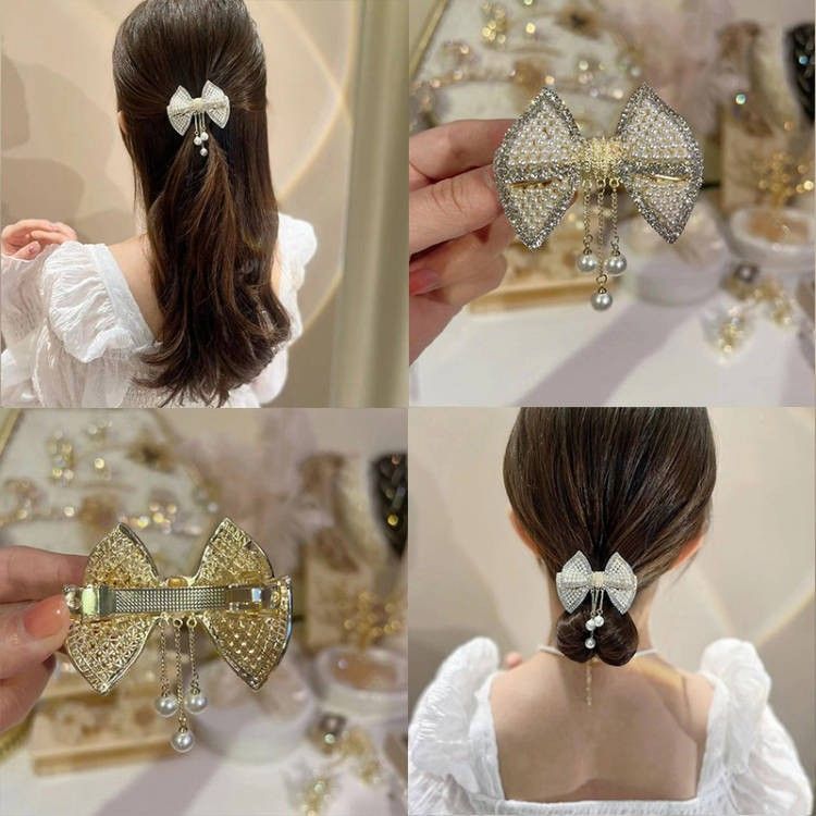 新品 リボン  ヘアクリップ  可愛い　ヘアピン   韓国  ヘアアクセサリー  髪飾り  キラキラ ヘアリング 結婚式 かんざし