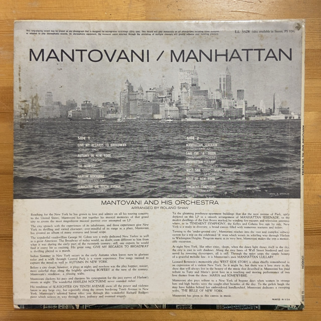 MANTOVANI AND HIS ORCHESTRA MANHATTAN LP_画像2