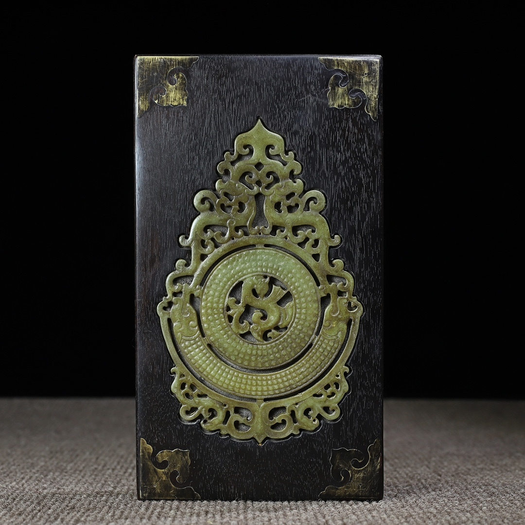 中国 清代 黒檀象嵌古玉多宝盒収納ケースです めでたい如意紋です 首飾箱 細密彫 時代物 中国美術 極細工 木彫り 置物 唐物 ZLC60_画像10