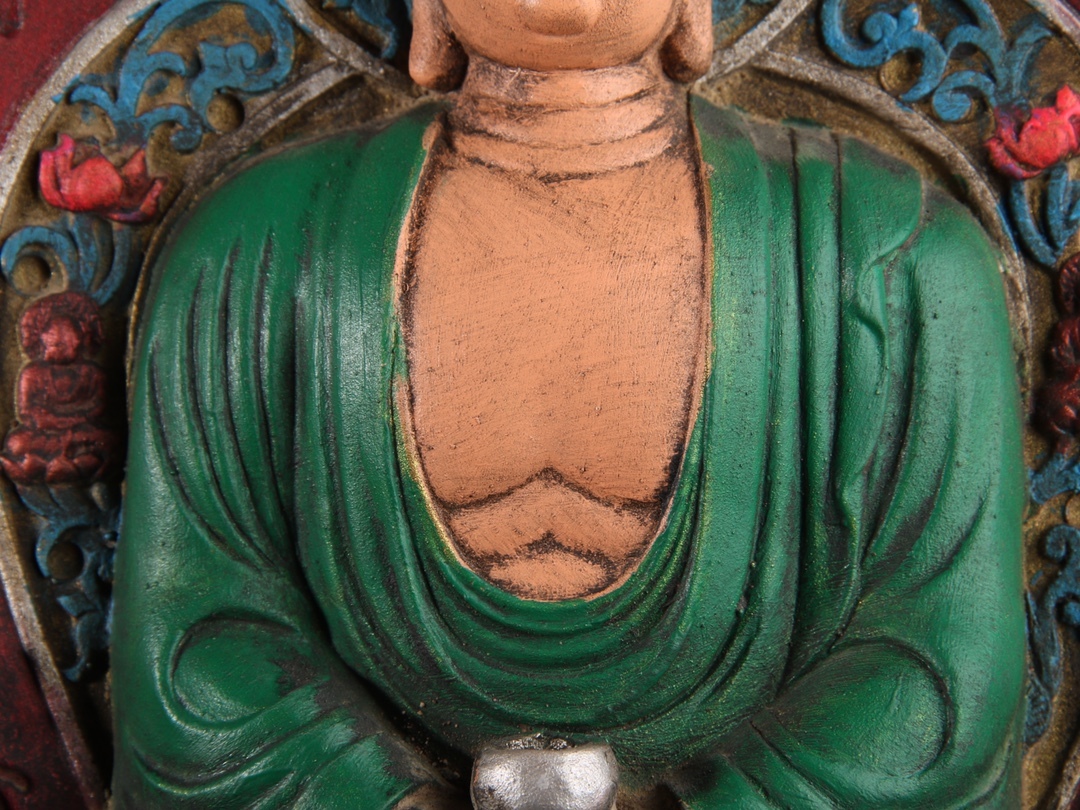 中國 清代 チベット仏教タンカ 花梨木嵌紫銅 彩繪 釈迦 釈迦牟尼 仏像 掛屏 仏教美術 置物 時代物 古美術品 TWB189_画像6