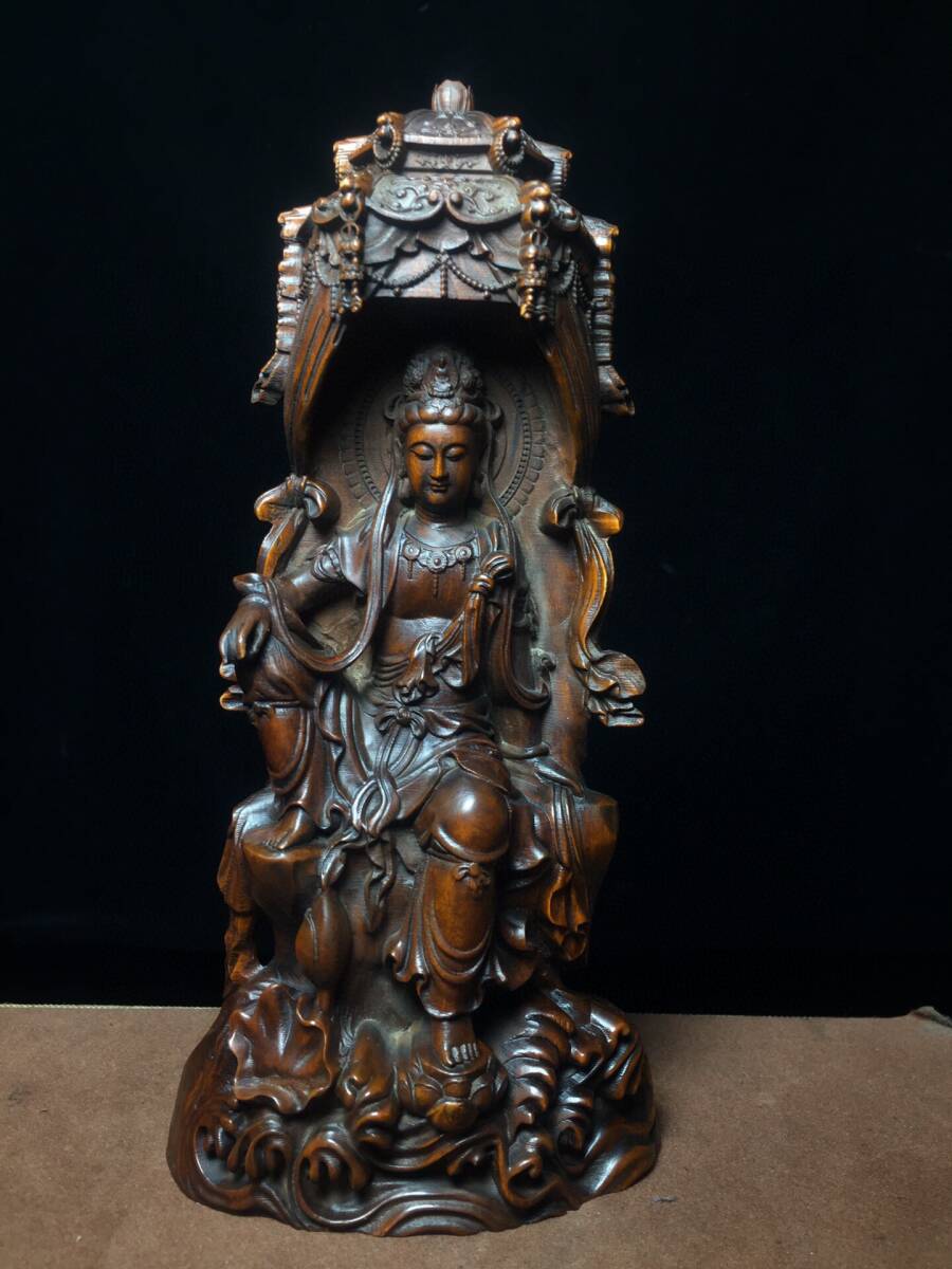 中国 清代 古黄楊木彫 仏教 仏像 観音菩薩 仏教古美術 供養品 木彫り 時代物 置物 中国古美術 GYS33_画像5