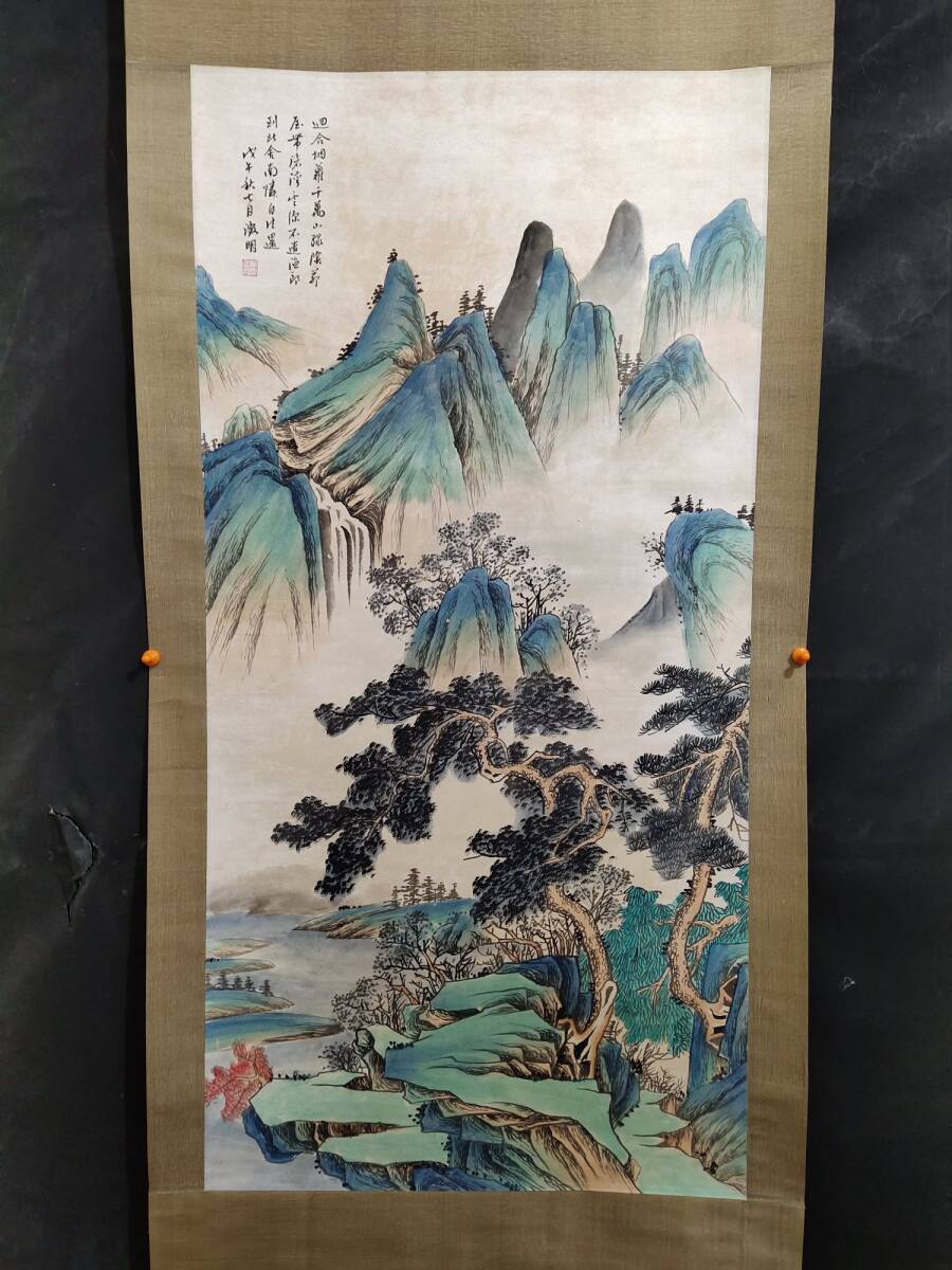 中国古画【明代の書画家 文征明 山水図 手描き 紙本】掛け軸 書画立軸 巻き物 時代物 中国古美術 賞物 古美術品 XRG235_画像2