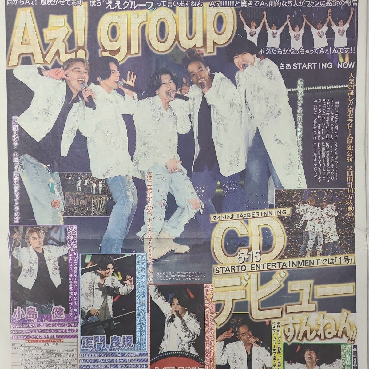 3月17日 朝刊　Aぇ！group 5.15デビュー！！スポーツ紙全6社