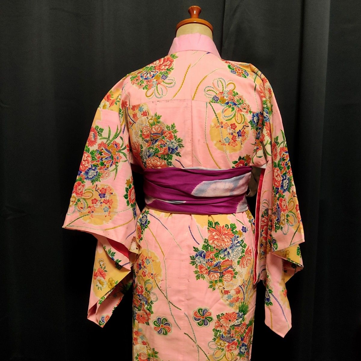 大正浪漫 花づくし 桃色 アンティーク 長襦袢 ピンク レトロ 着物 古典 銘仙 kimono Antique nagajuban