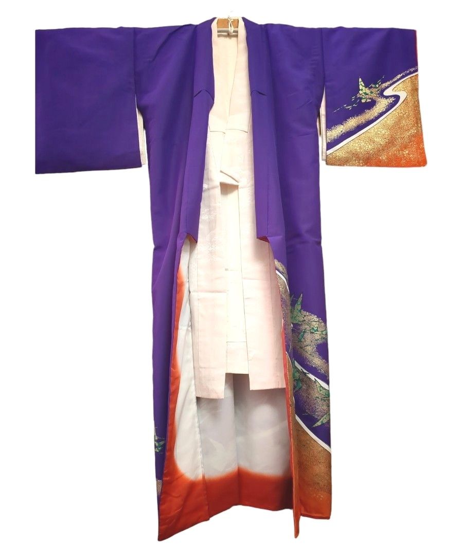 日本舞踊着物　衣装　襦袢付　大衆演劇　踊り舞台衣装 　身丈約145cm　紫色