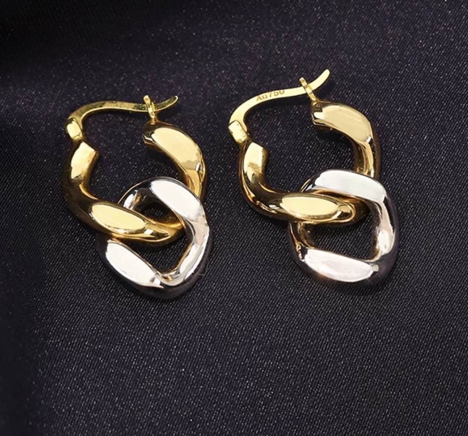 K18YG yellow gold hoop earrings earrings ring earrings middle empty flat chain chain earrings 2way 18 gold 18K K18 K18WG white gold 