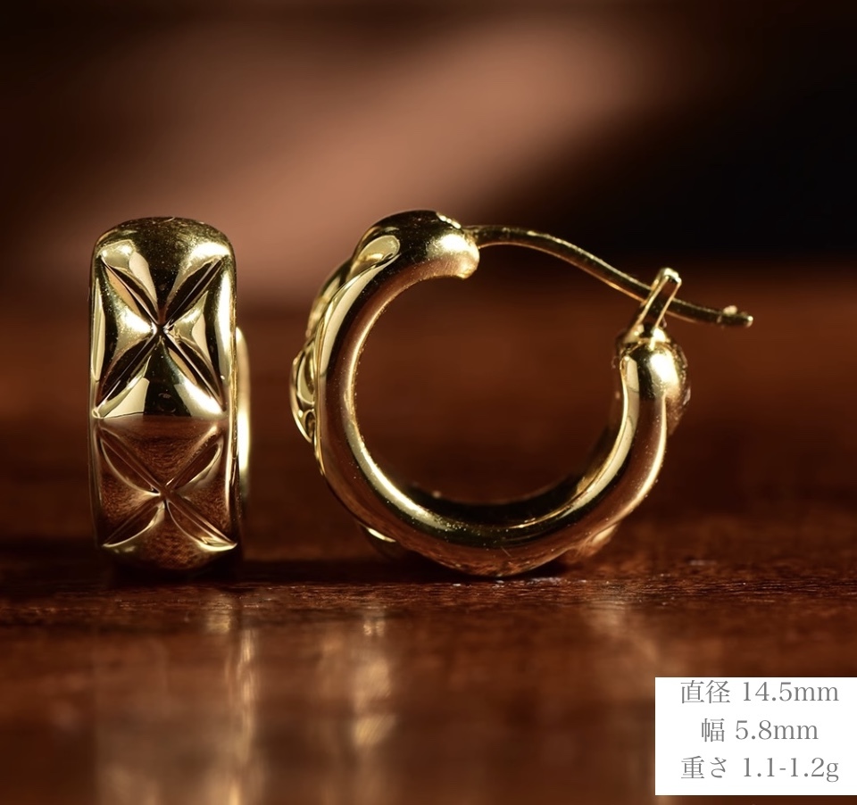 K18YG yellow gold hoop earrings earrings ring earrings middle empty simple one Point X pattern flower 18 gold 18K K18
