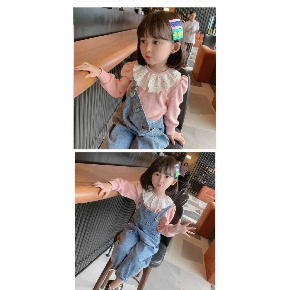 【在庫処分セール】レースえり付き リブロンT（ピンク/110サイズ韓国子供服