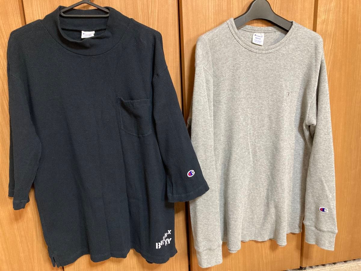 Champion チャンピオン 長袖 七分袖 カットソー ロンT 長袖Tシャツ ワッフル 2枚セット グレー ネイビー