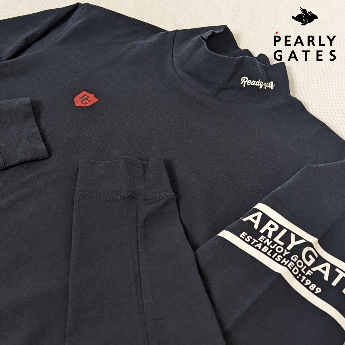 ★新品正規品 PEARLYGATES/パーリーゲイツメンズ ベア天竺コットンストレッチ ハイネックカットソー size5(L) 日本製の画像1