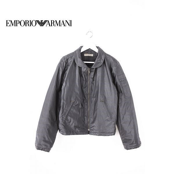 A4079/秋冬 EMPORIO ARMANI エンポリオアルマーニ ビニール コットン ジップアップ ミリタリー ブルゾン ジャケット50黒/イタリア製 メンズ