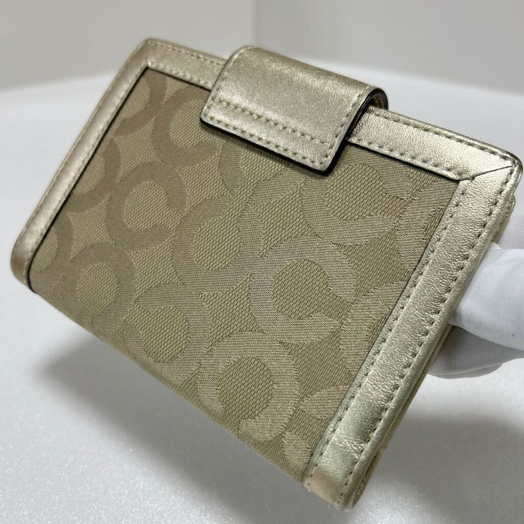 ☆COACH コーチ 手帳カバー☆　スナップ式　シグネチャー　キャンバス×レザー　ロゴ刻印　ゴールド【USED】0129_画像4