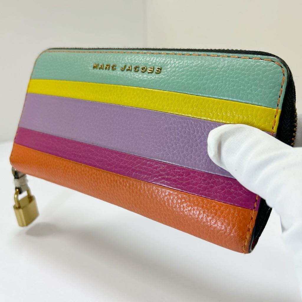 ☆MARC JACOBS マークジェイコブス　The Grind☆ 長財布　ラウンドジップ　カラーブロック　ストライプ　マルチカラー 【USED】0319_画像3