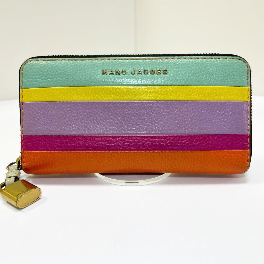 ☆MARC JACOBS マークジェイコブス　The Grind☆ 長財布　ラウンドジップ　カラーブロック　ストライプ　マルチカラー 【USED】0319_画像1