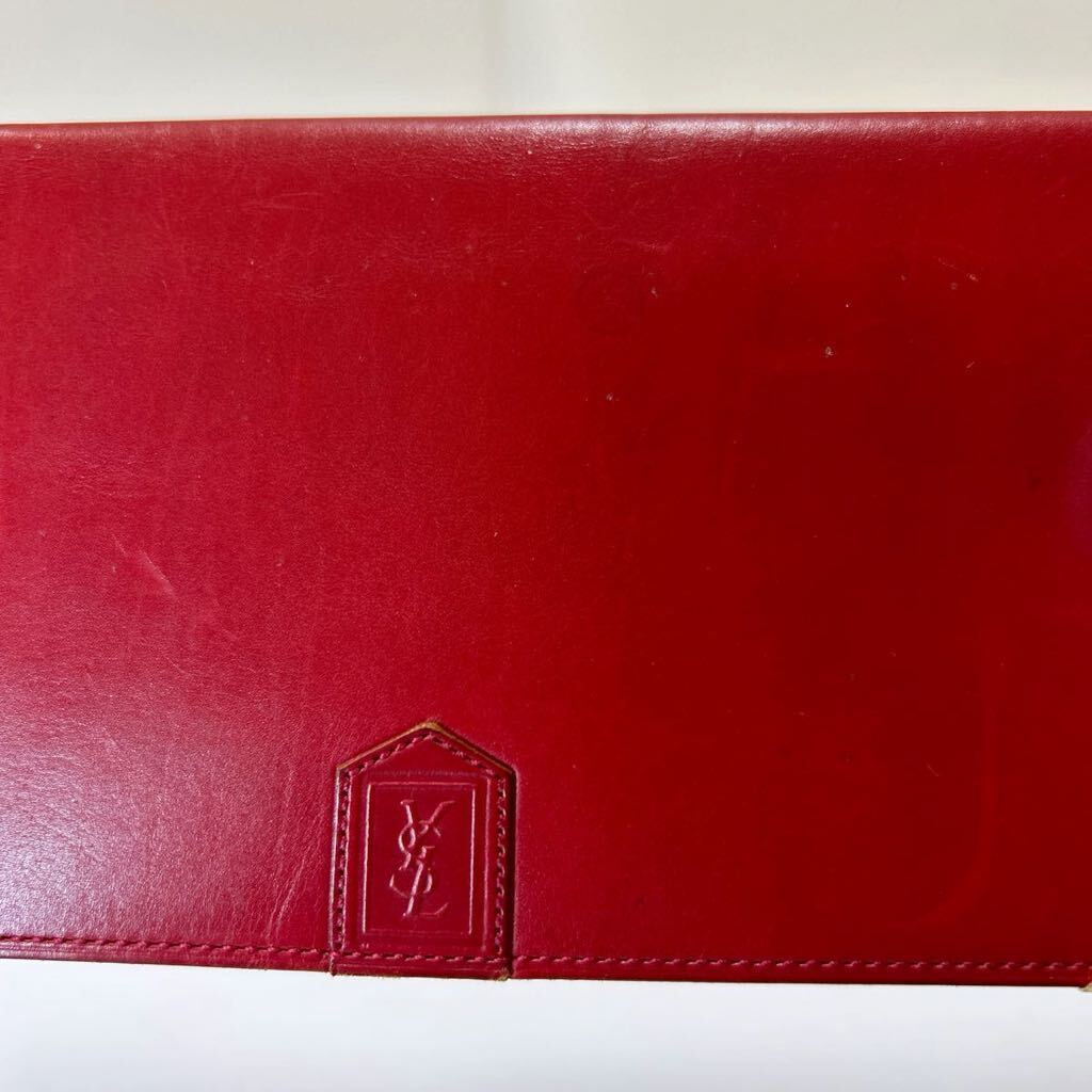 ◆YVES SAINT LAURENT イヴサンローラン◆　長財布　二つ折り　本革　小銭入れ無　ゴールド金具　レッド 【USED】0320_画像10