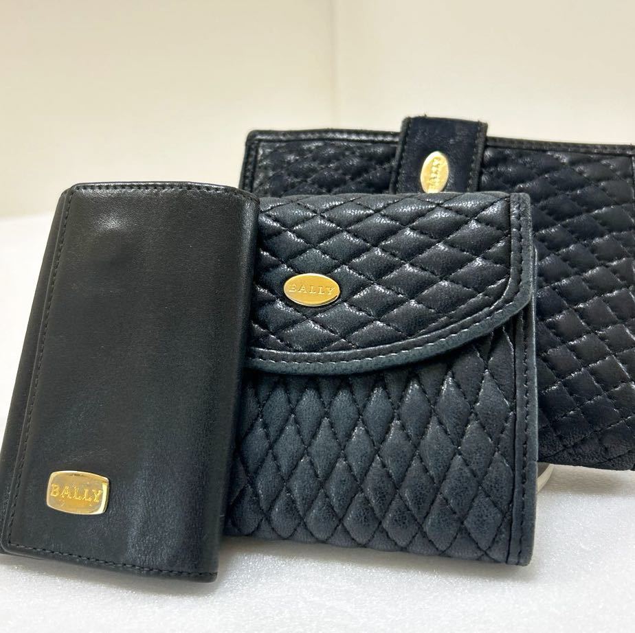 ☆BALLY バリー 3点セット☆　折り財布×2＆キーケース 6連　レザー　ロゴ金具＆ロゴ刻印　ブラック　MADE IN ITALY 【USED】0202_画像1