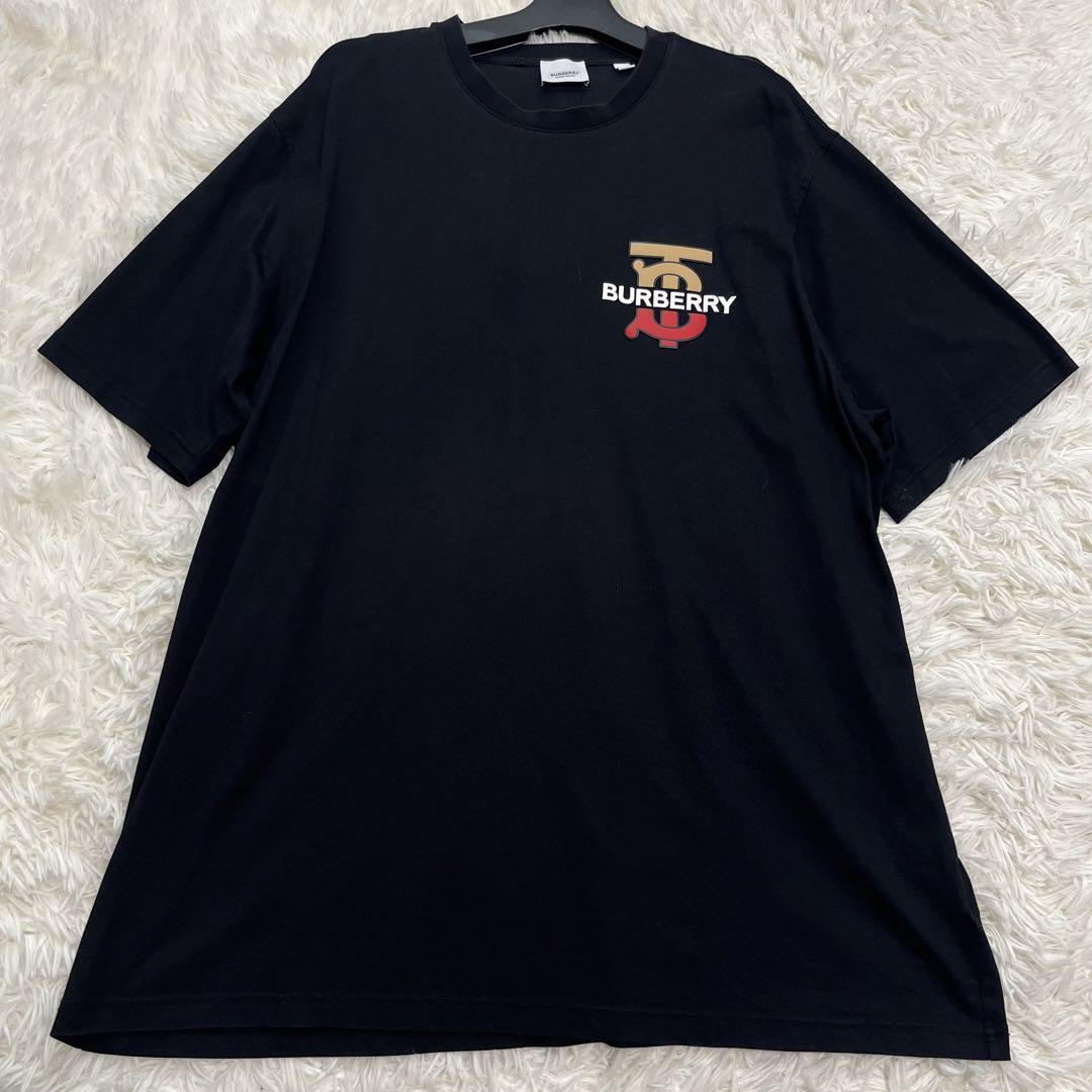 現行!! Burberry バーバリー Tシャツ XLサイズ 現行 TBロゴ ラバーロゴ 黒 ブラック オーバーサイズ ビッグシルエット 大きいサイズ_画像1