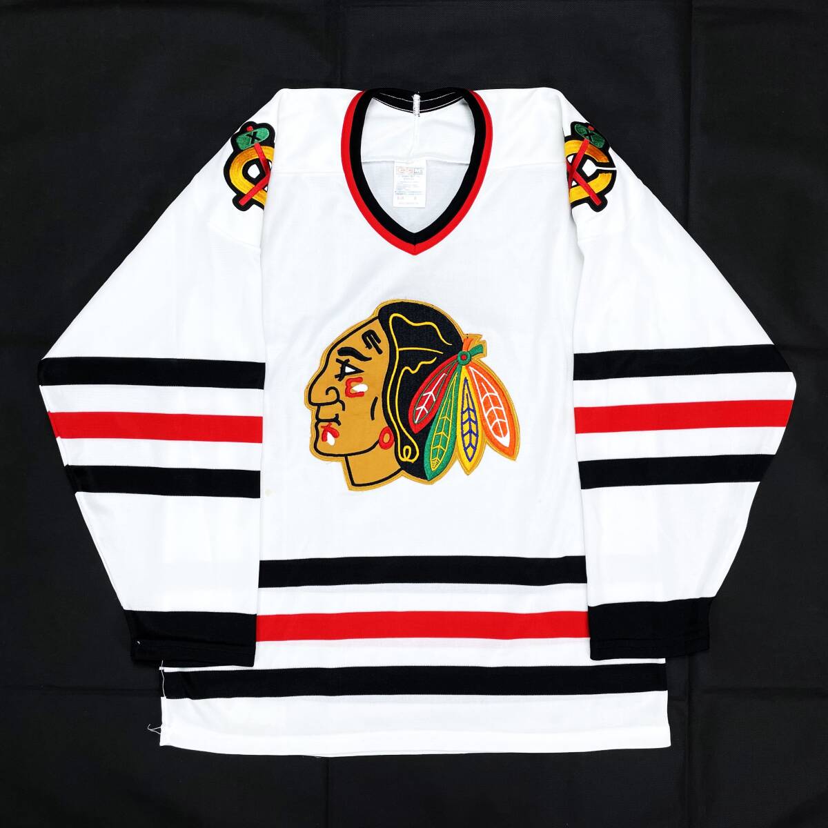 1990\'S~ America made CCM NHL Chicago black s Hawk s hockey shirt sizeM ( Vintage KINGS Raider sJORDANdoja-sSTARTER