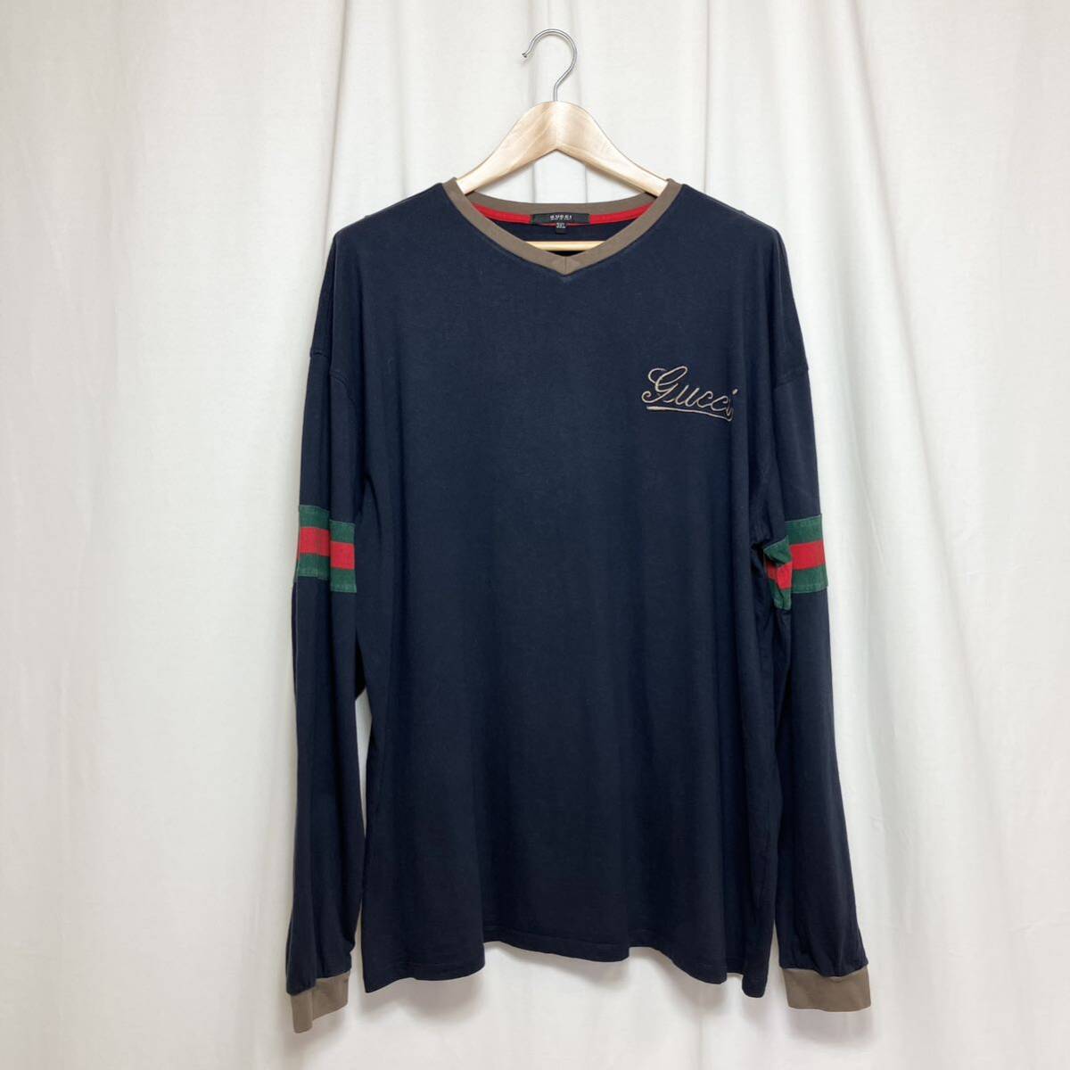 【イタリア製】GUCCI グッチ ロングスリーブTシャツ シェリーライン ネイビー 3XL 正規代理店ITTIERRE SPA ロゴ刺繍 プリント／長袖ロンT